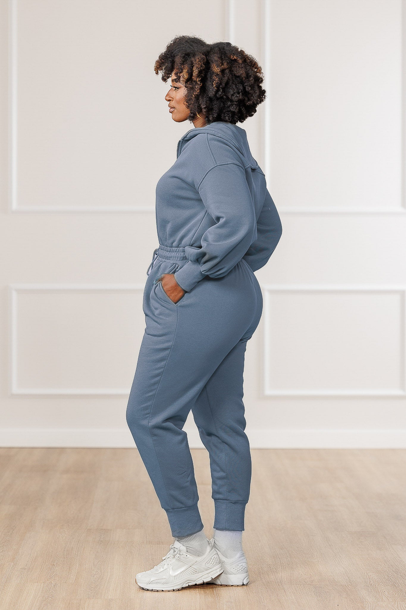Sutton Fleece Puffed Sleeve Jumpsuit - Steel Blue