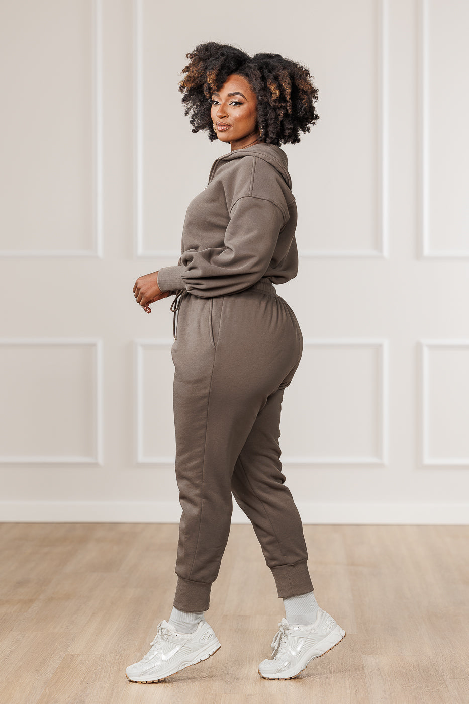 Sutton Fleece Puffed Sleeve Jumpsuit - Mink