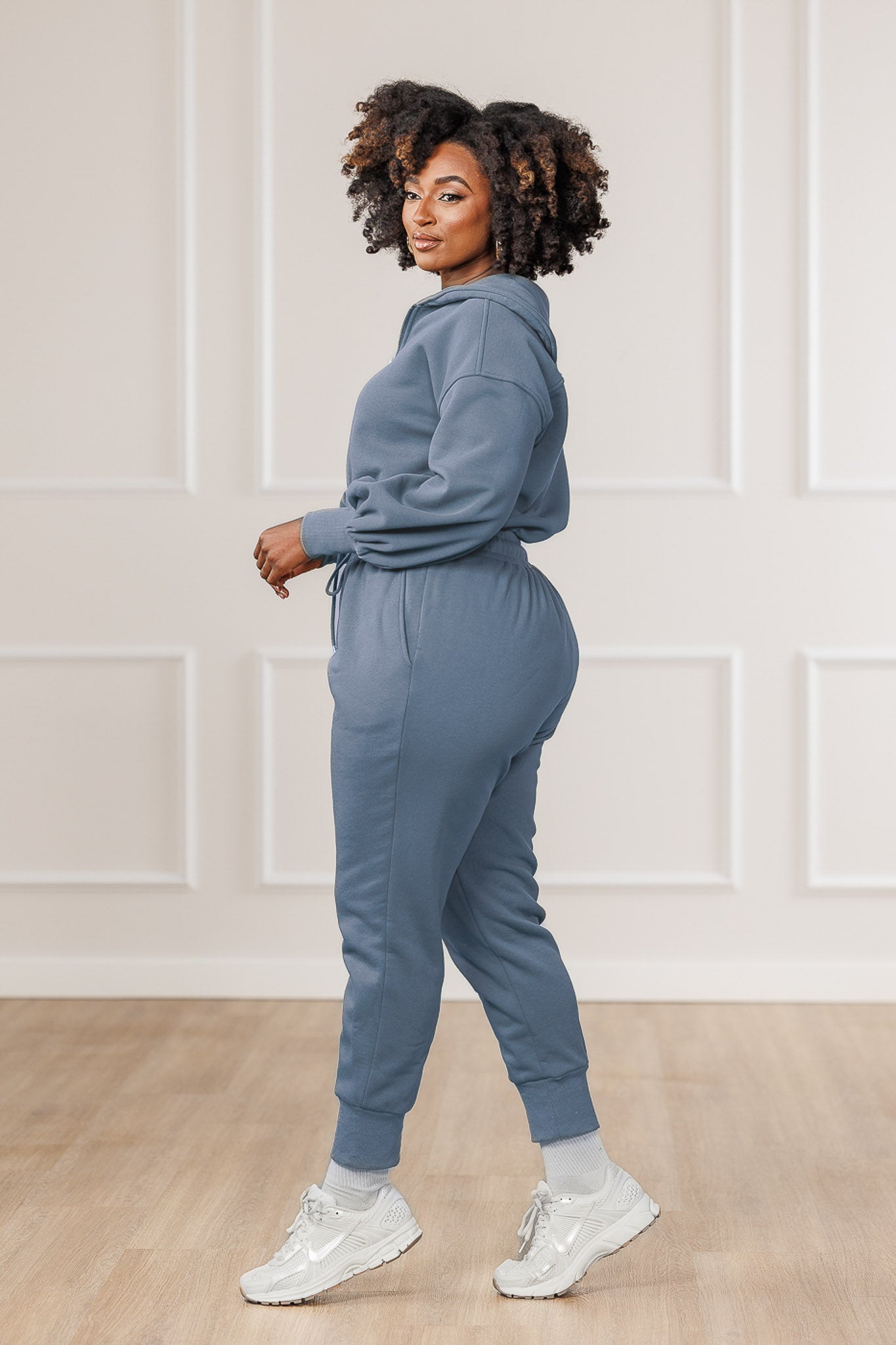 Sutton Fleece Puffed Sleeve Jumpsuit - Steel Blue