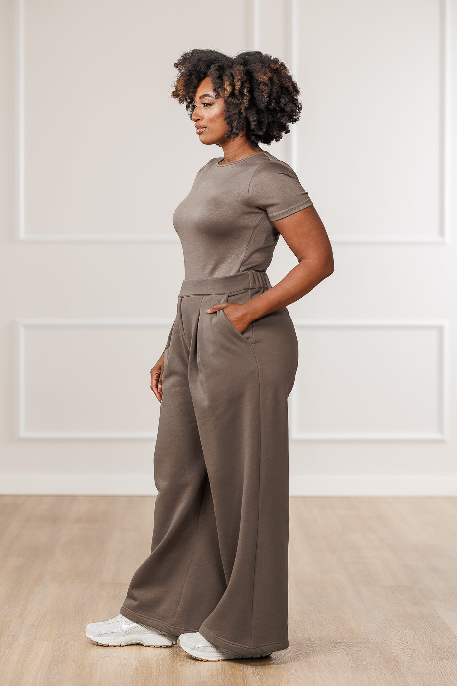 Ameira Fleece Pleated Wide Pants - Mink