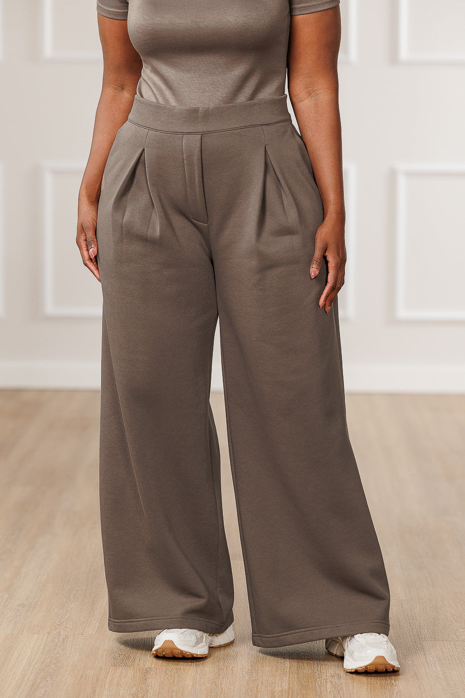 Ameira Fleece Pleated Wide Pants - Mink