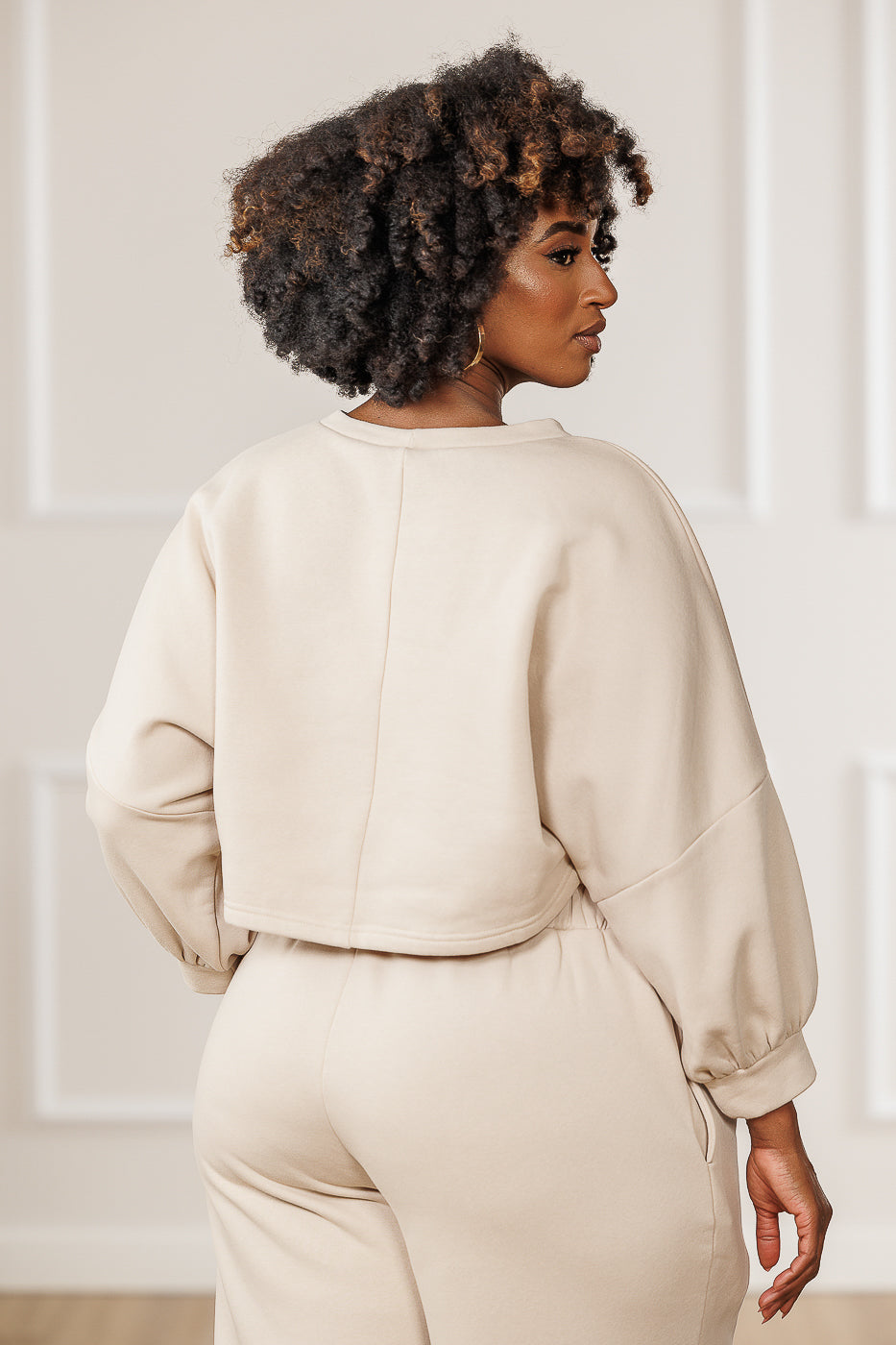 Stellan Fleece Dropped Shoulder Crop Top - Cream