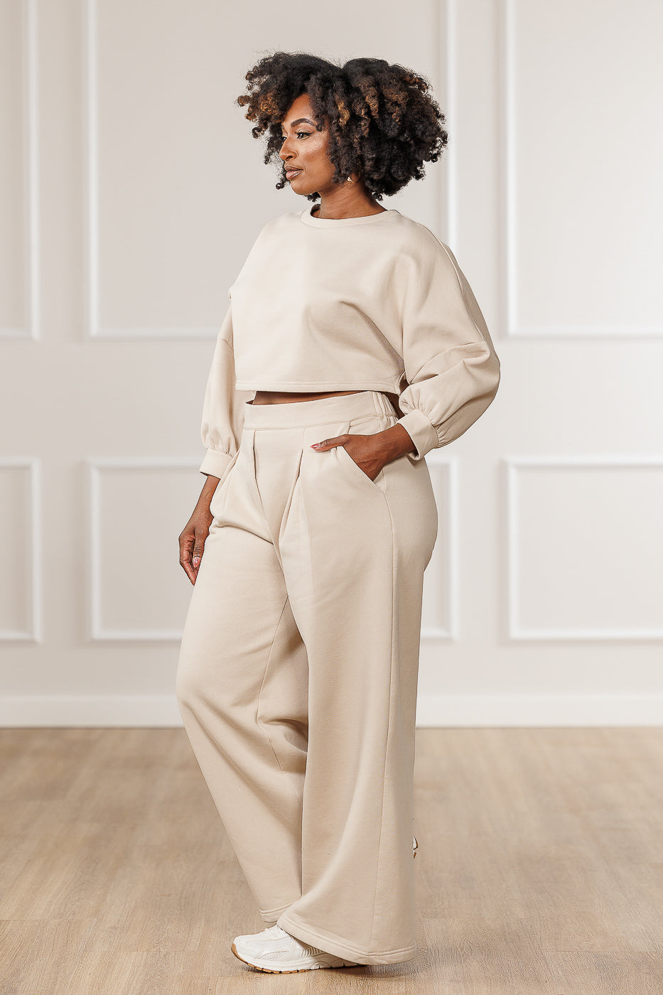 Ameira Fleece Pleated Wide Pants - Cream