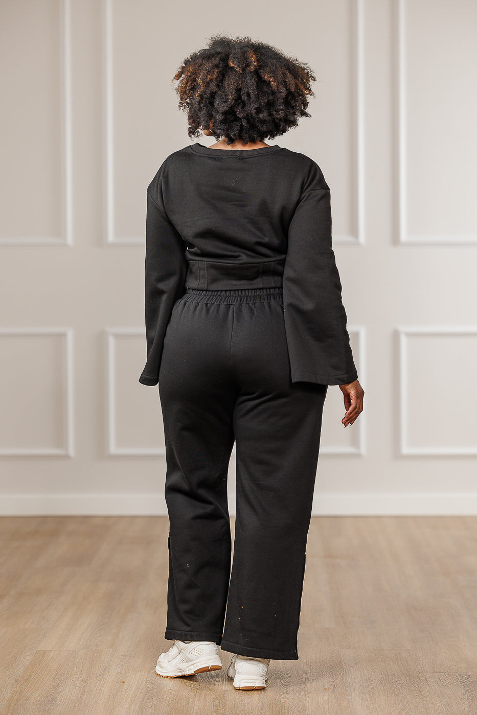 Bexley Fleece Button Sleeve Crop Top - Black