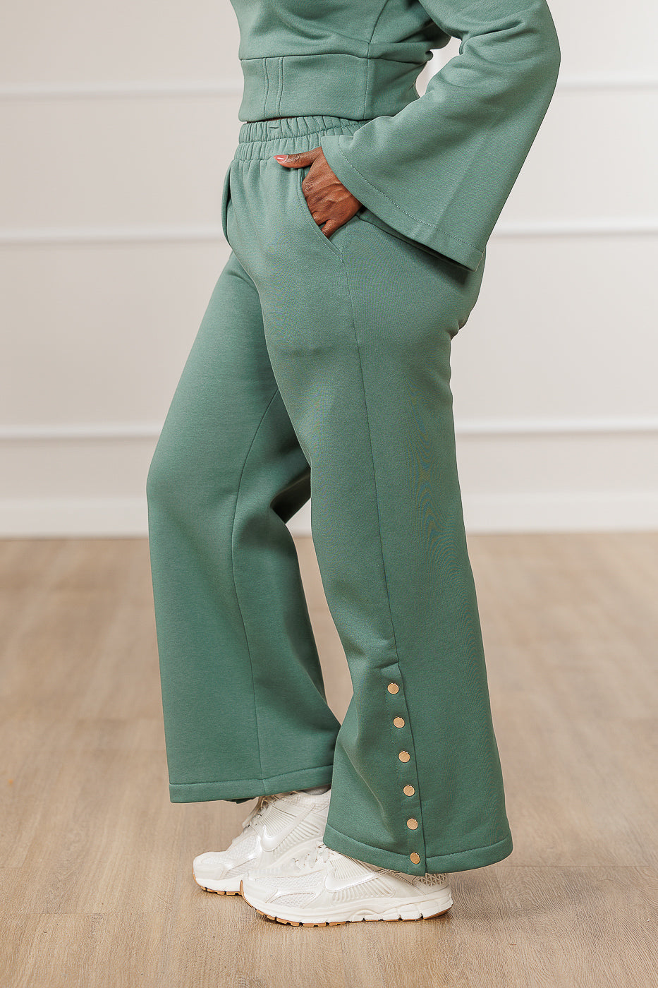 Leila Fleece Wide Side Snaps Pants - Teal
