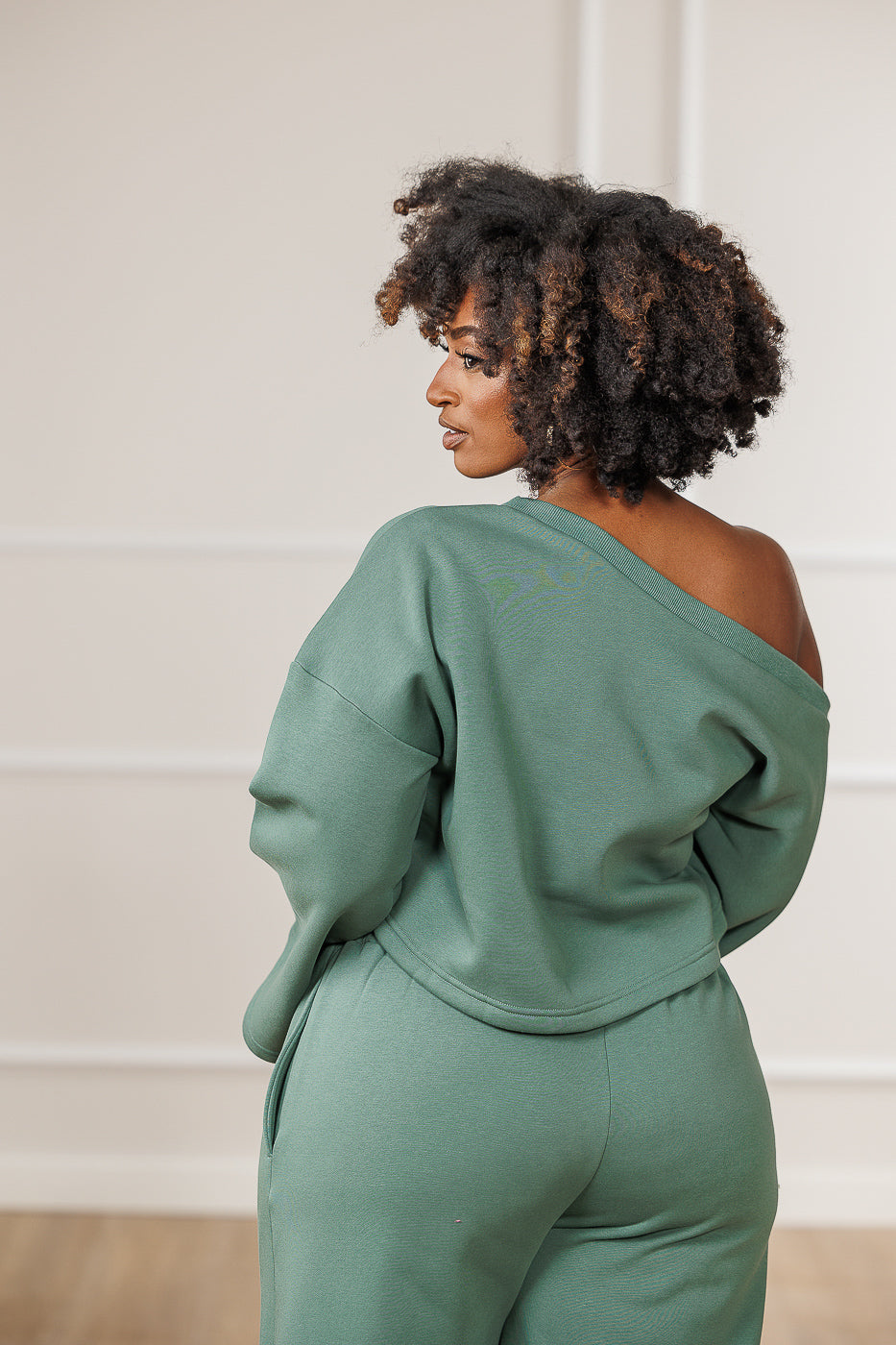 Raya Fleece Off Shoulder Asymmetric Top - Teal
