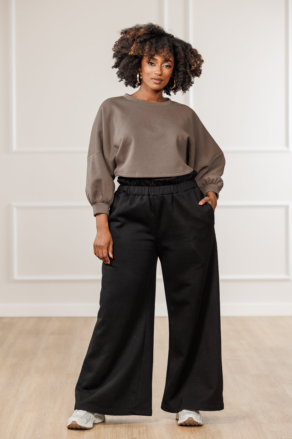 Raylan Fleece Paperbag Waist Pants - Black