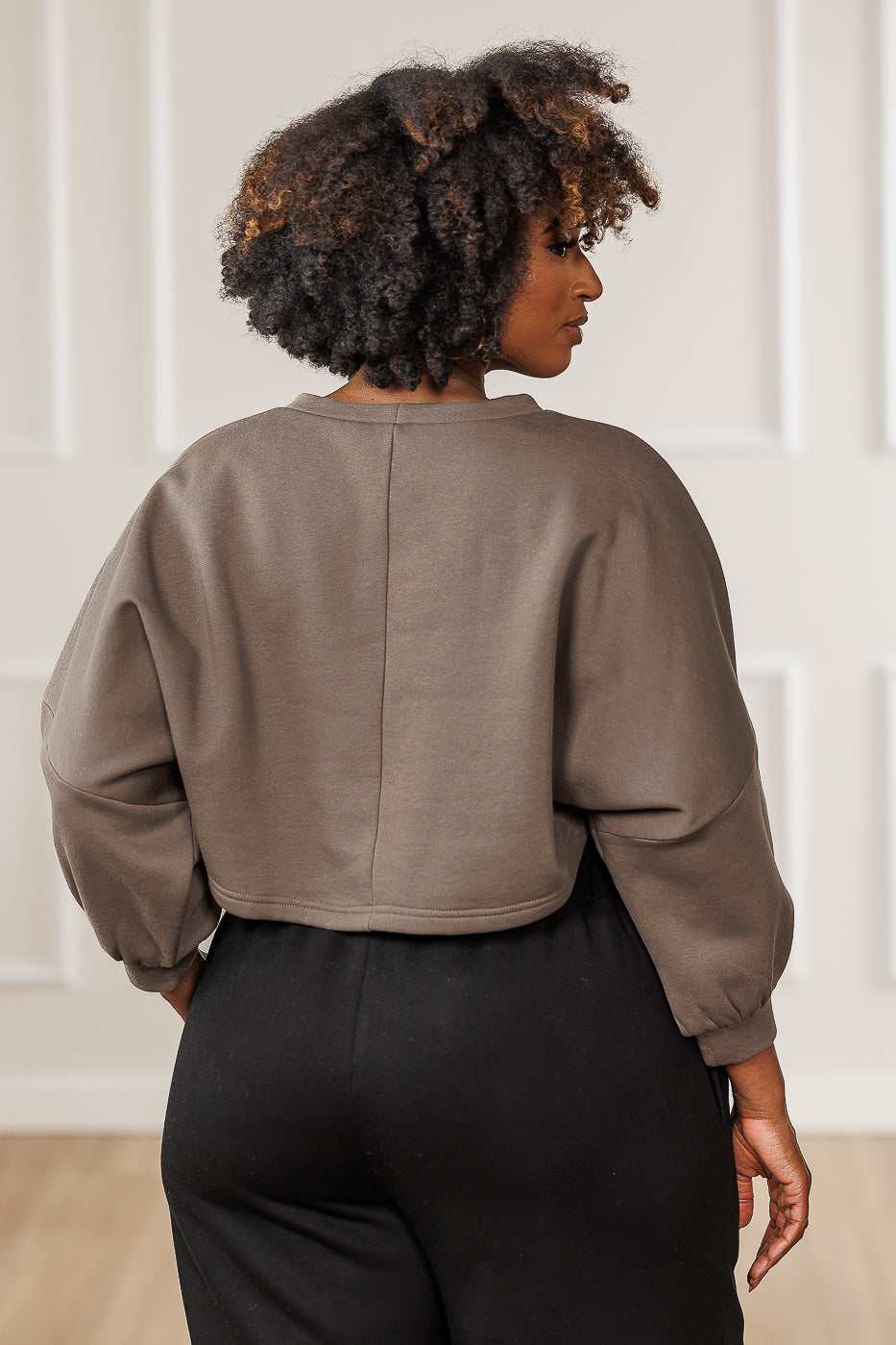 Stellan Fleece Dropped Shoulder Crop Top - Mink