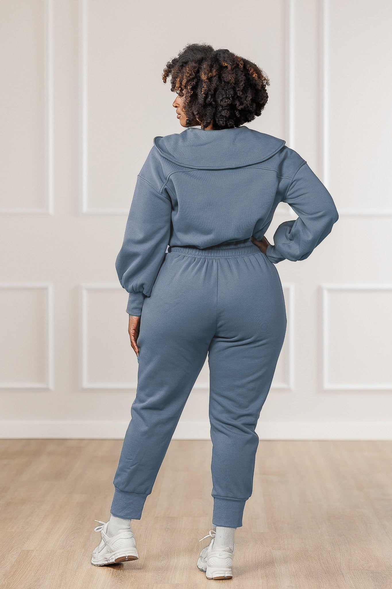 Sutton Fleece Puffed Sleeve Jumpsuit - Steel Blue