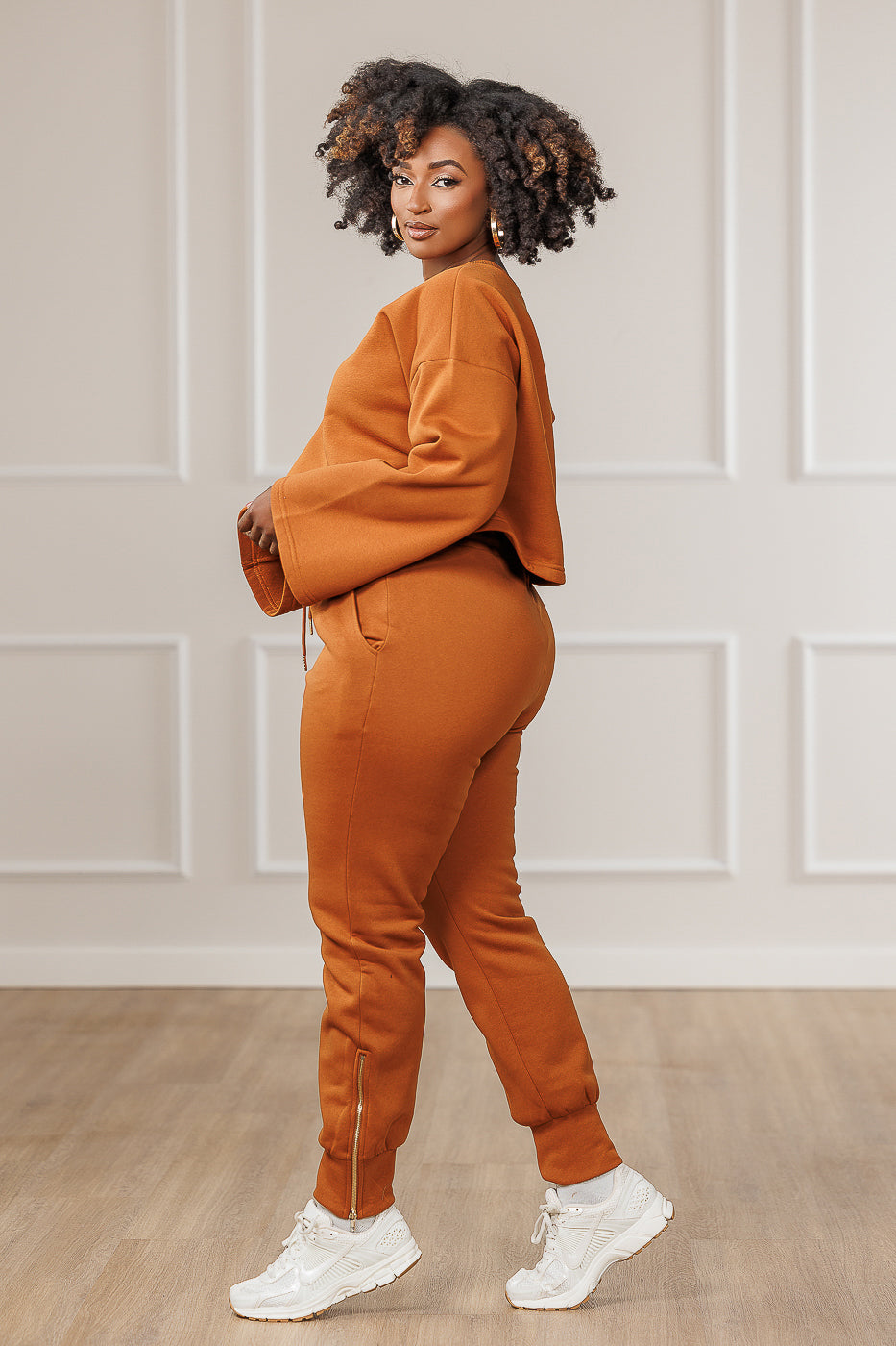 Raya Fleece Off Shoulder Asymmetric Top - Cognac