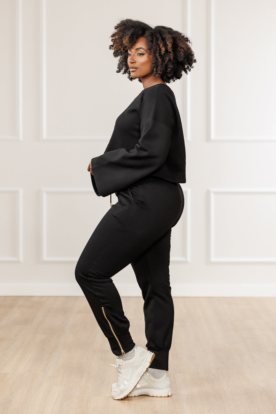 Raya Fleece Off Shoulder Asymmetric Top - Black