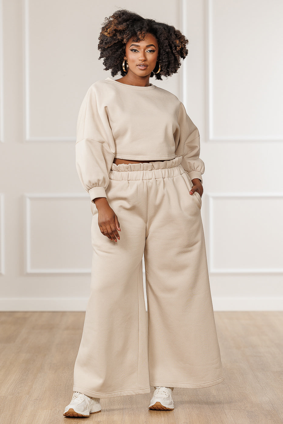 Stellan Fleece Dropped Shoulder Crop Top - Cream