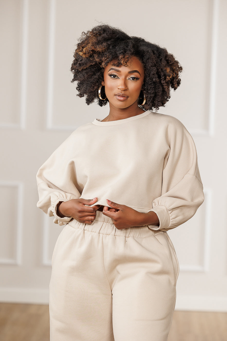 Stellan Fleece Dropped Shoulder Crop Top - Cream