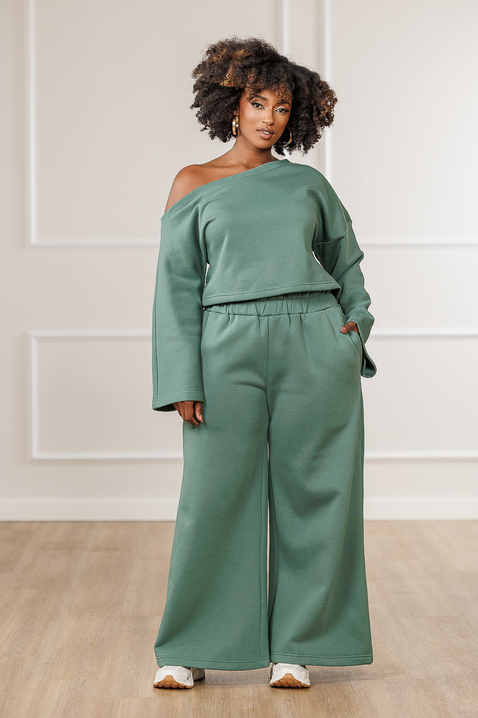 Raylan Fleece Paperbag Waist Pants - Teal
