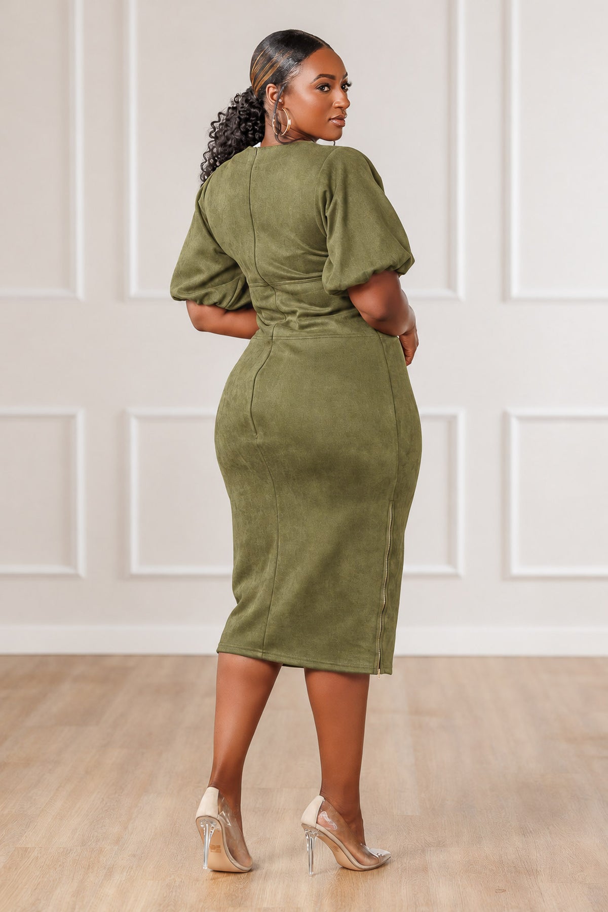 Javanna Suede Midi Dress - Olive