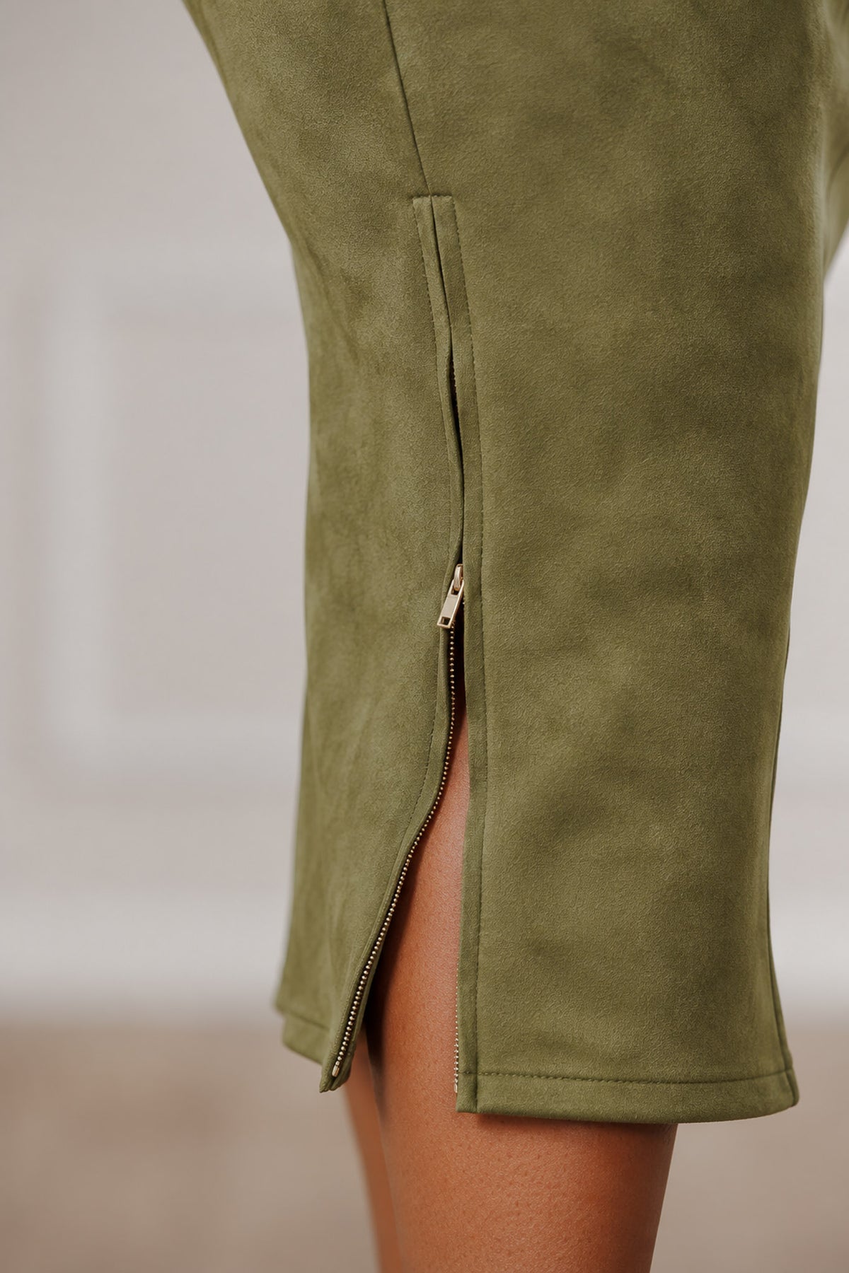 Javanna Suede Midi Dress - Olive