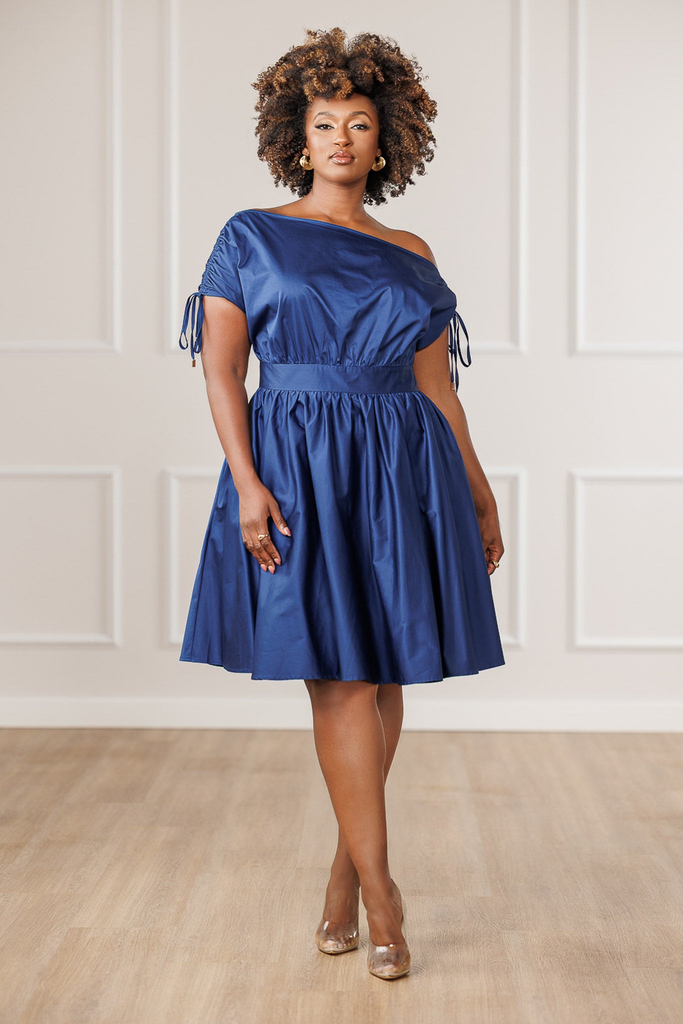 Dara Off Shoulder Dress - Navy