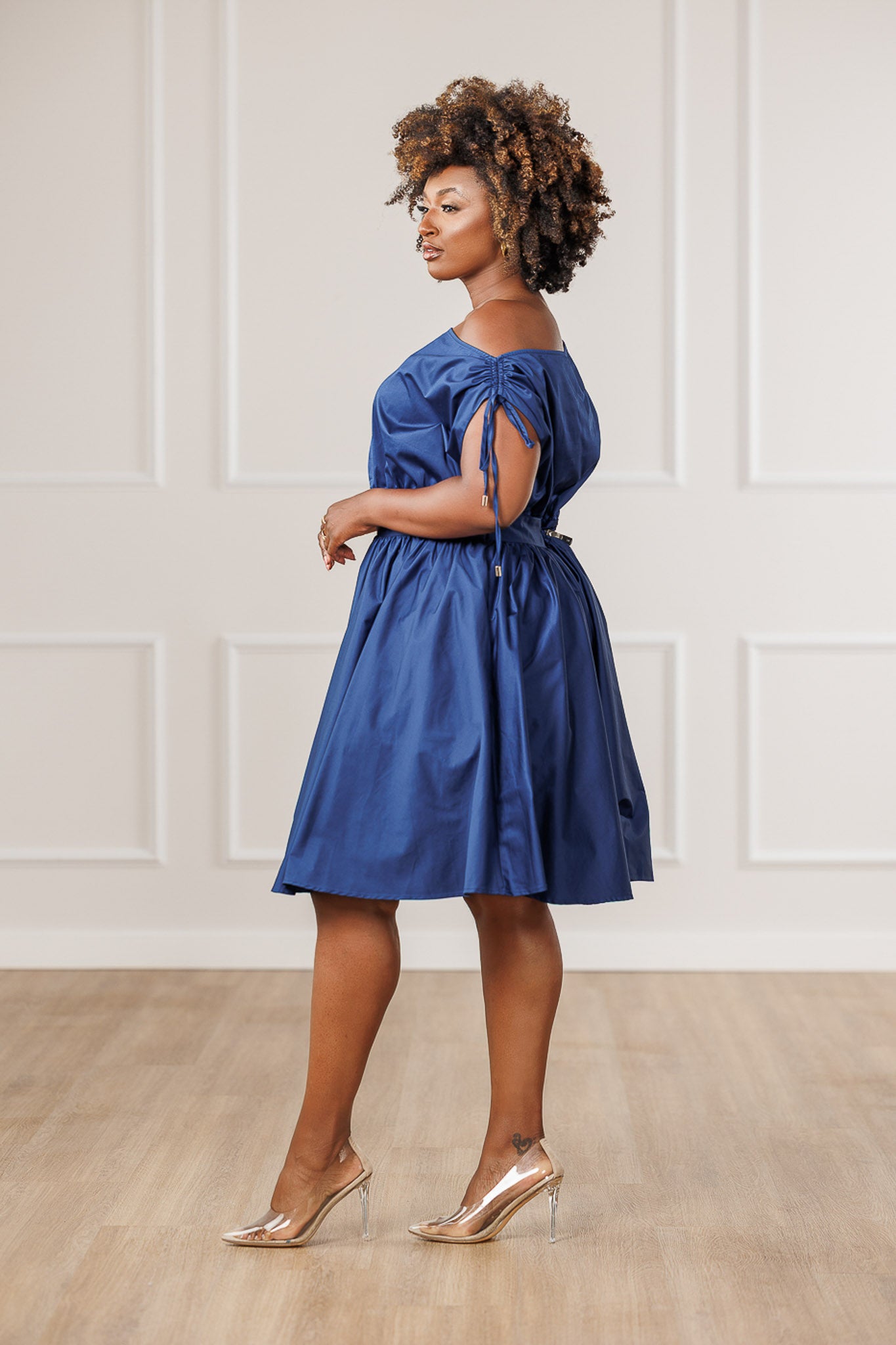 Dara Off Shoulder Dress - Navy