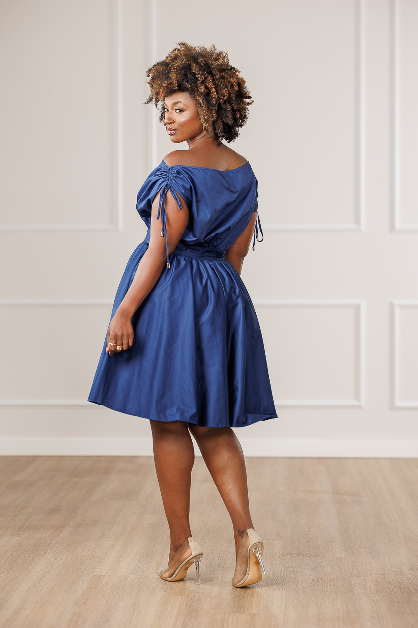 Dara Off Shoulder Dress - Navy