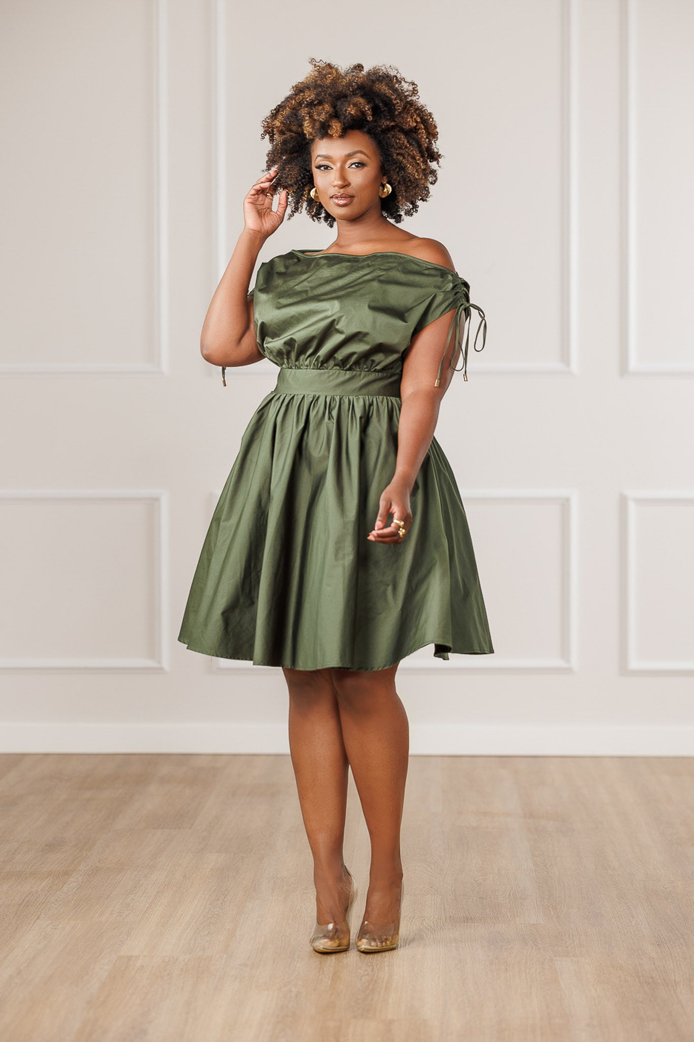 Dara Off Shoulder Dress - Olive