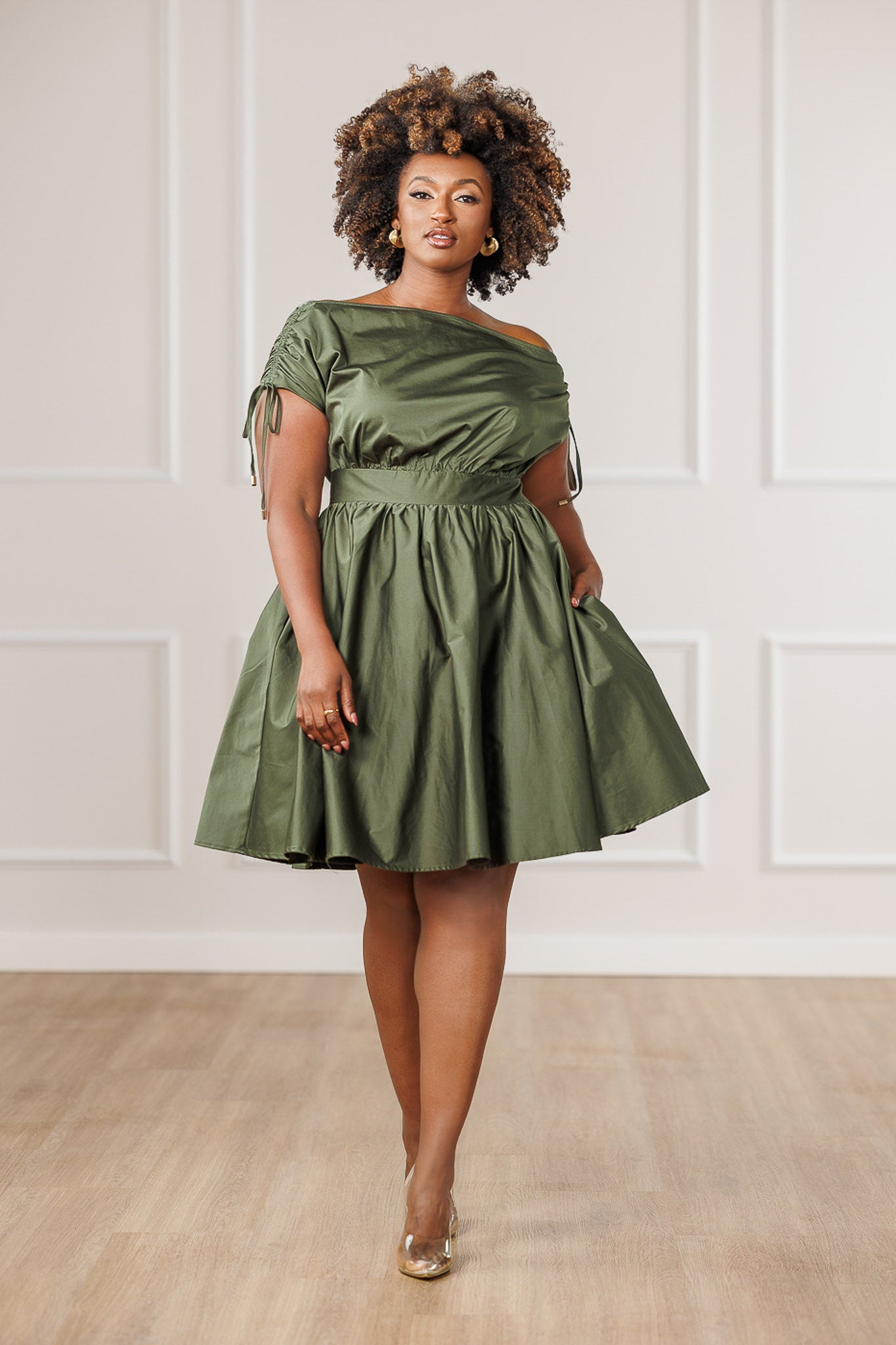 Dara Off Shoulder Dress - Olive