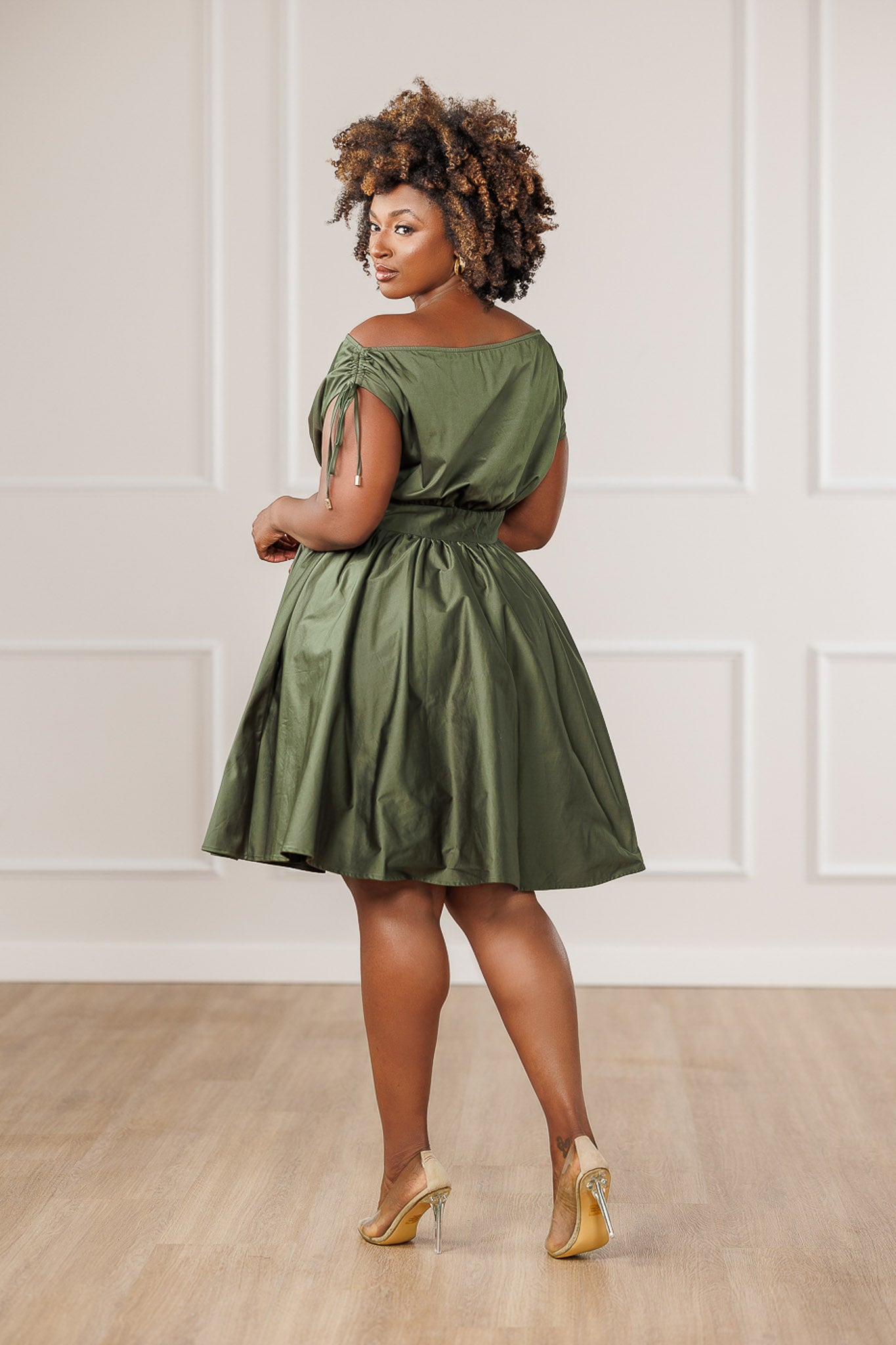 Dara Off Shoulder Dress - Olive