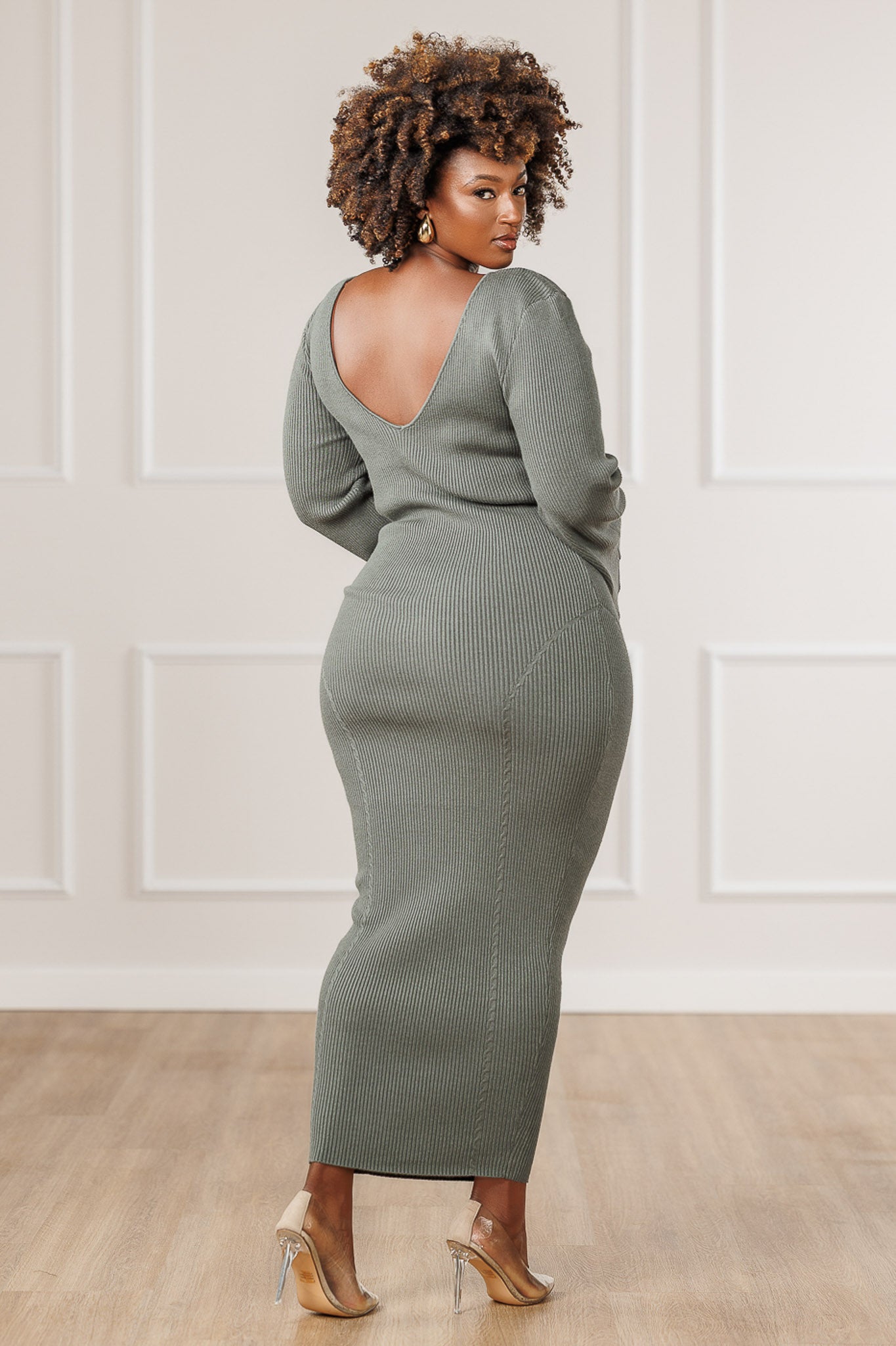 Eila Boat Neck Sweater Dress - Sage