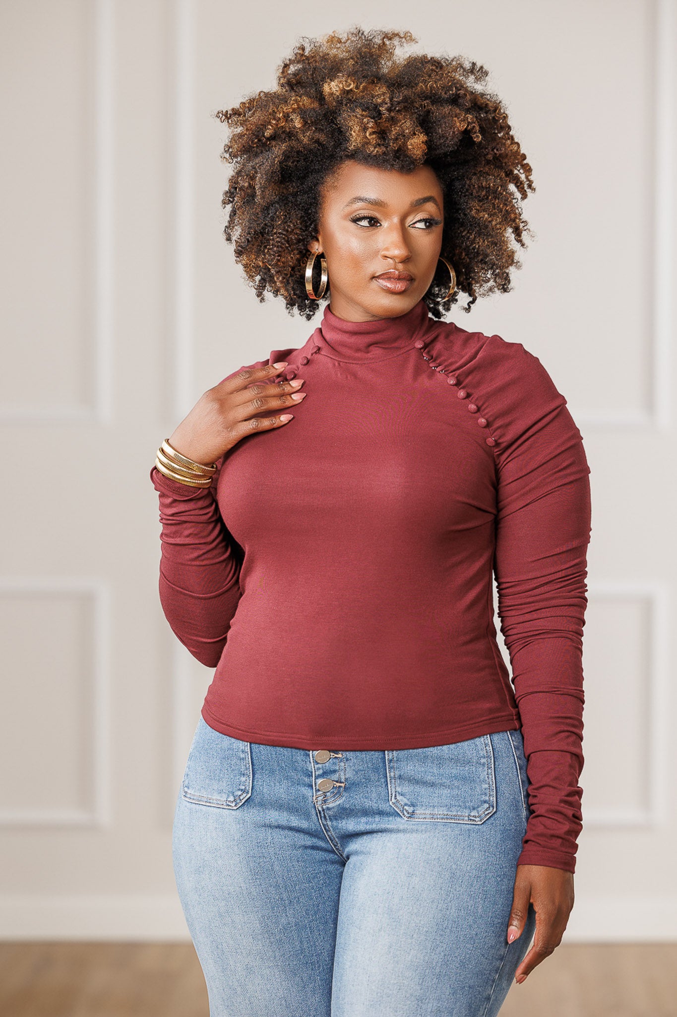 Abbey Ruched Sleeve Top - Plum