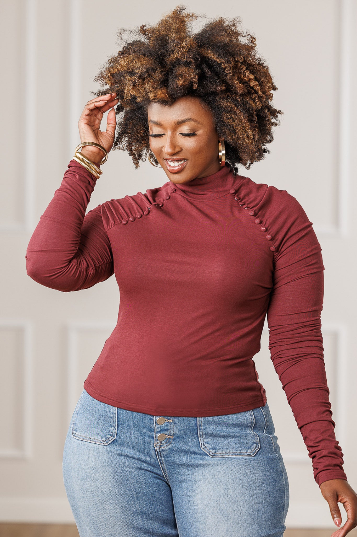 Abbey Ruched Sleeve Top - Plum