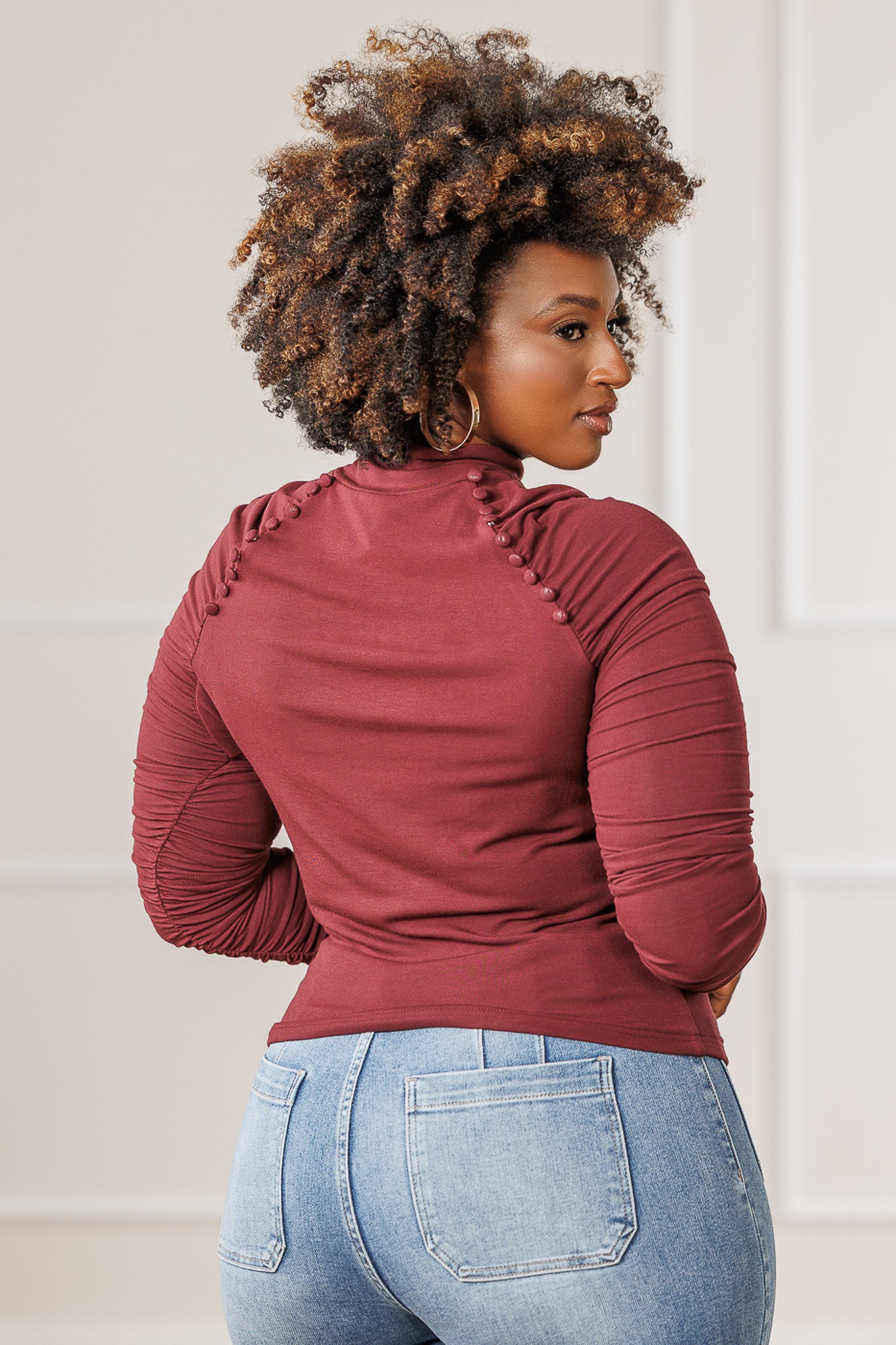 Abbey Ruched Sleeve Top - Plum