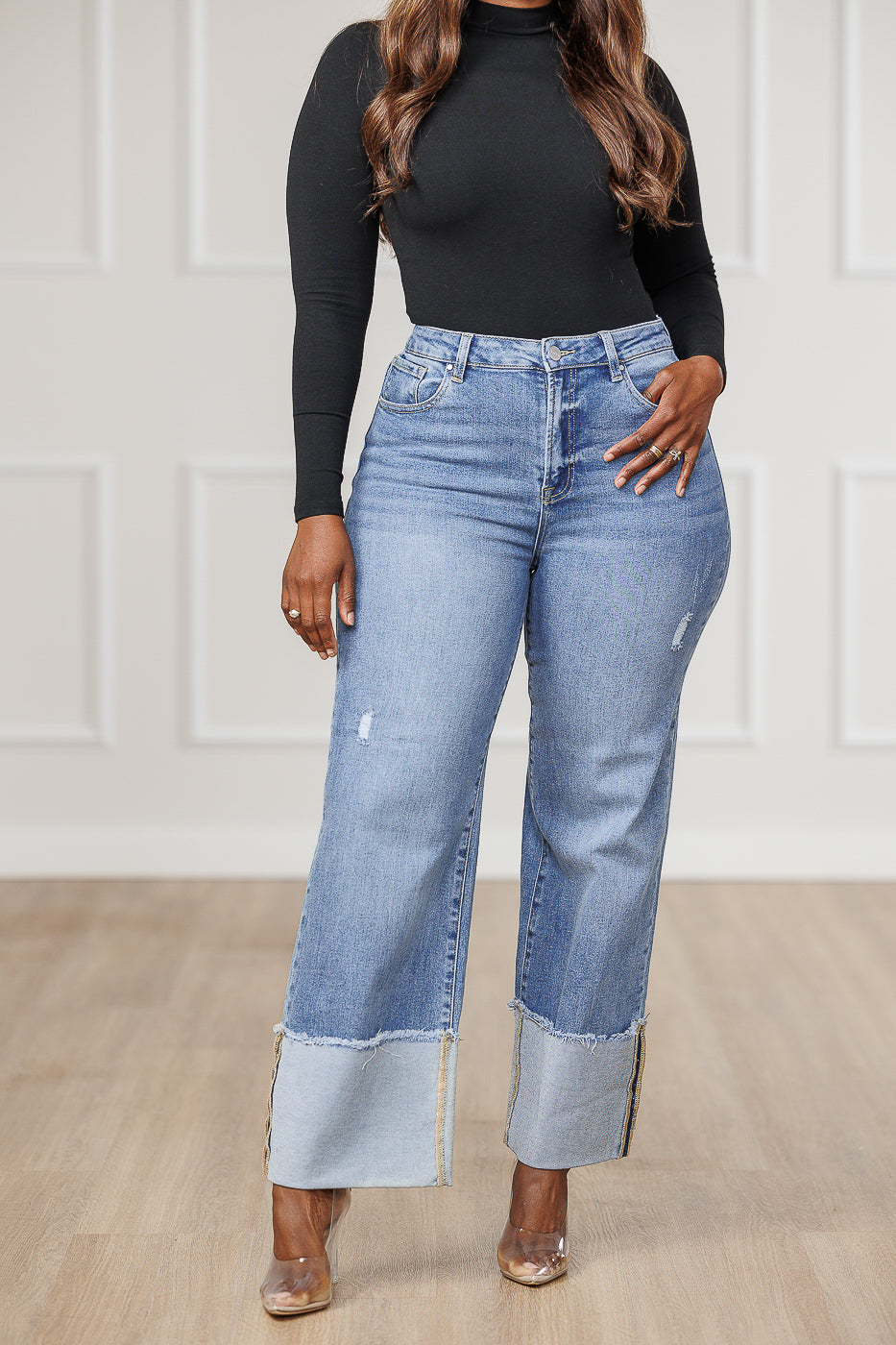 Rue Wide Cuffed Straight Jeans