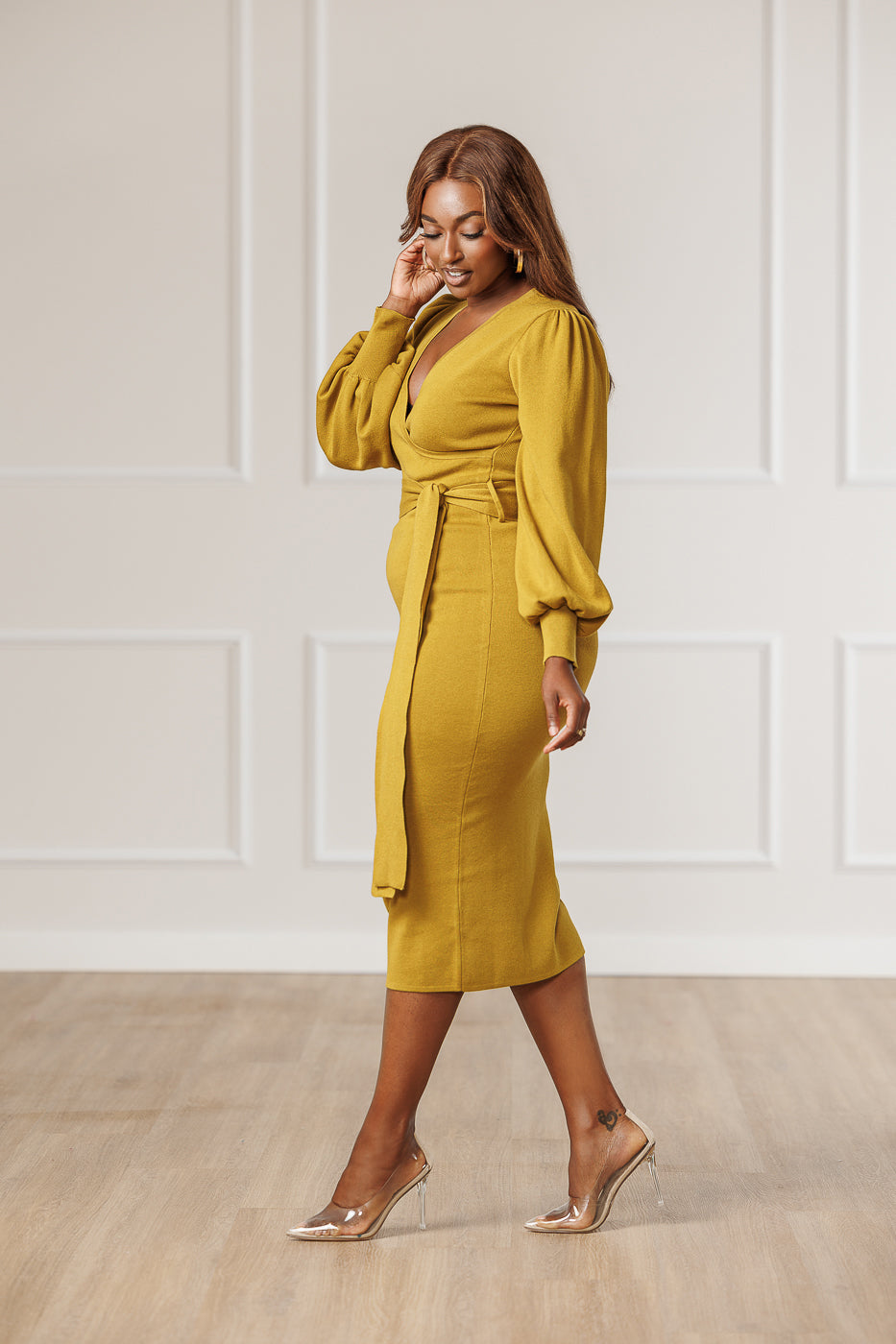 Morique Sweater Knit Dress - Citrine