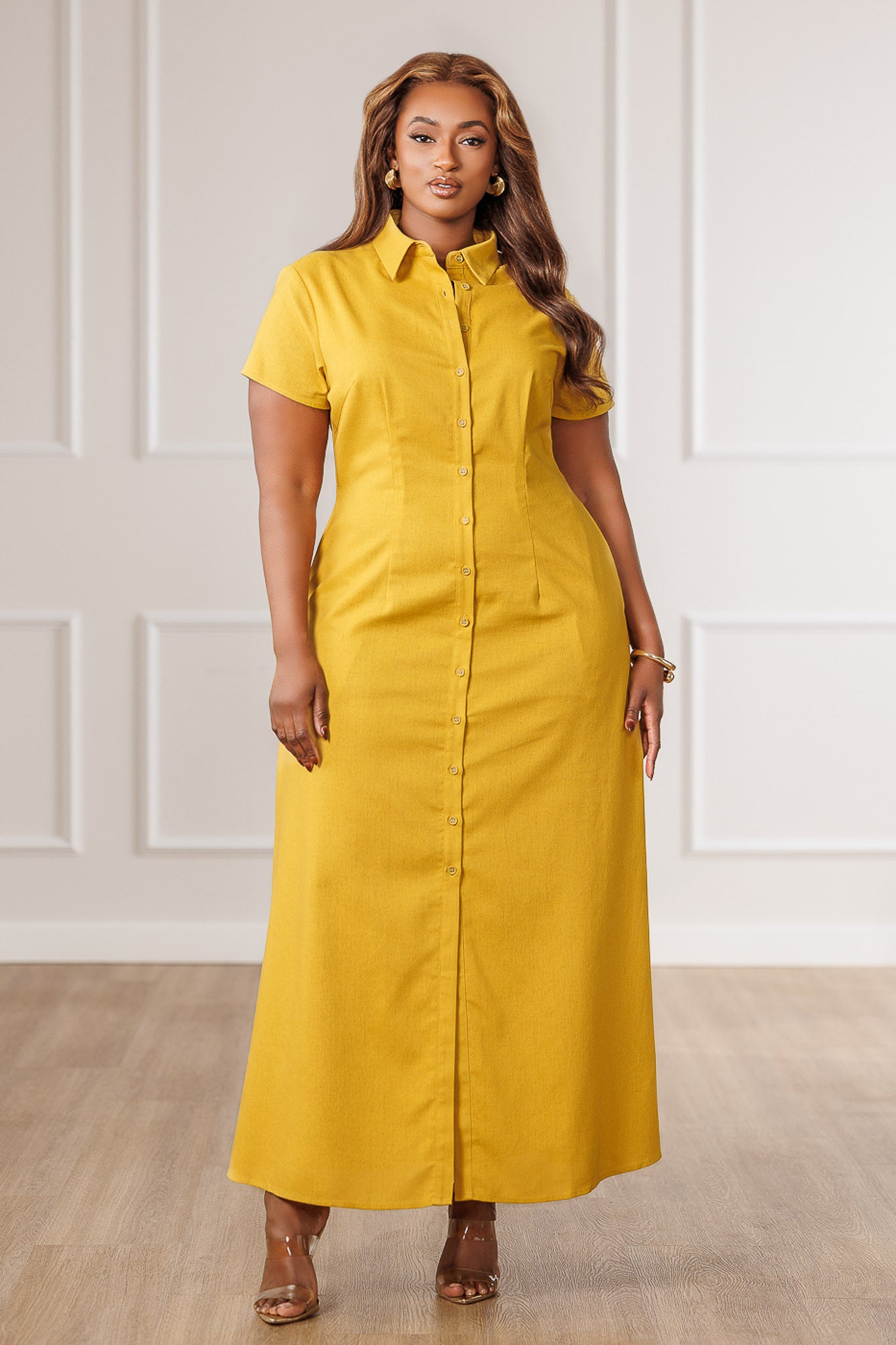 Zella Shirt Maxi Dress - Yellow