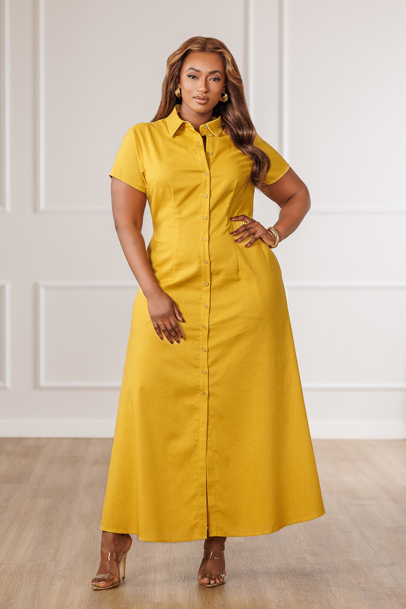 Zella Shirt Maxi Dress - Yellow