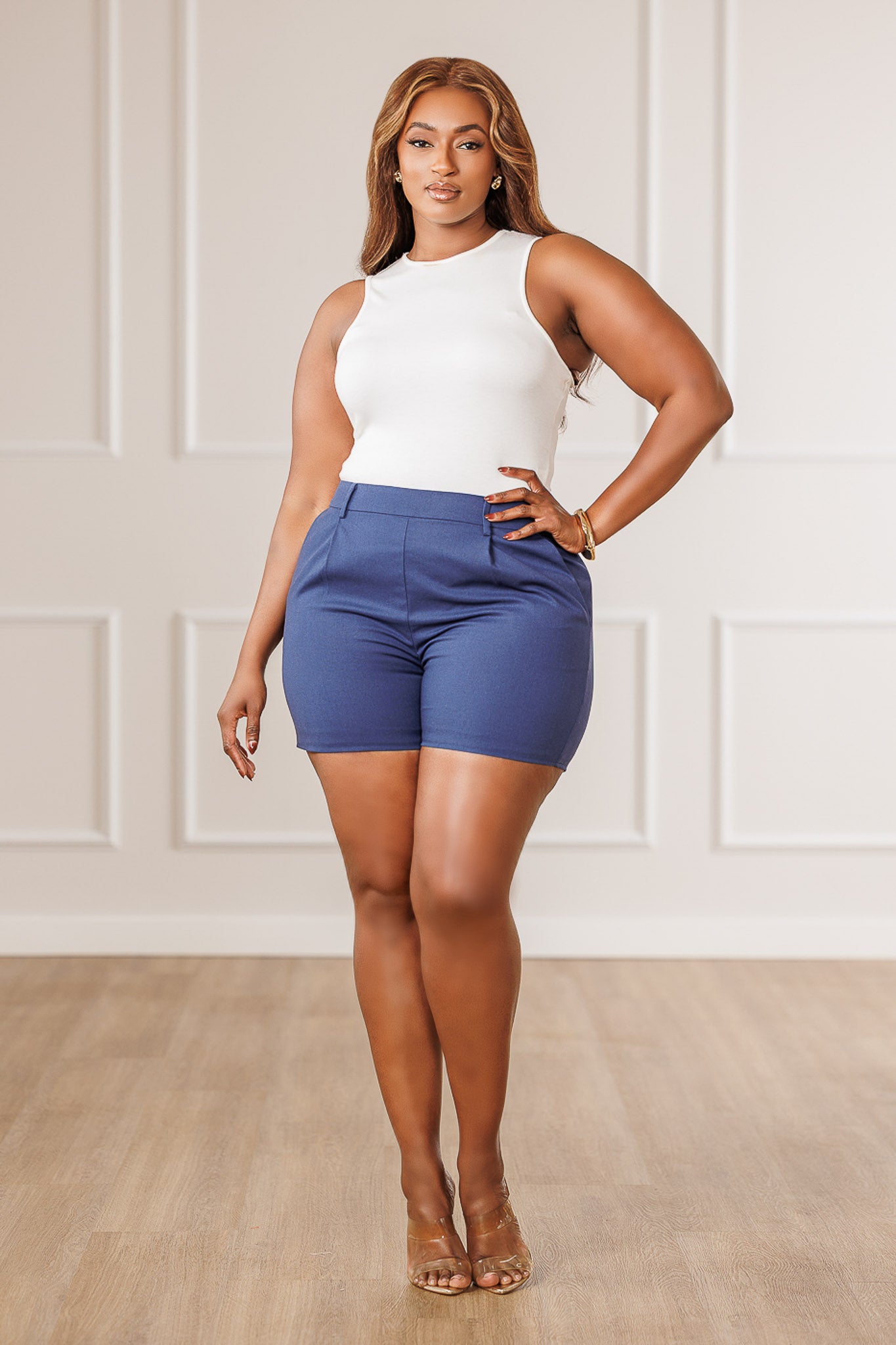 Daisya Pleated Wide Shorts - Navy