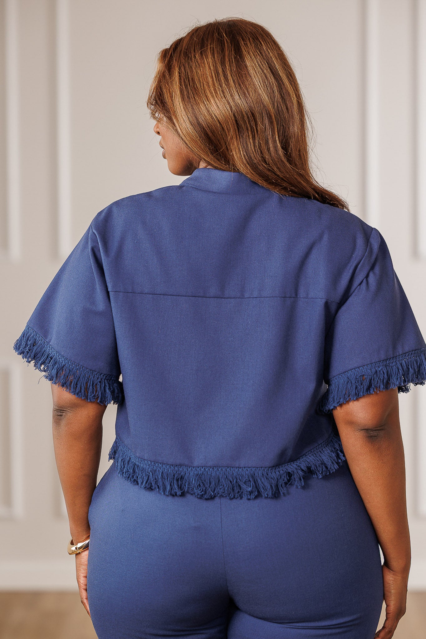 Caprice Fringed Top - Navy
