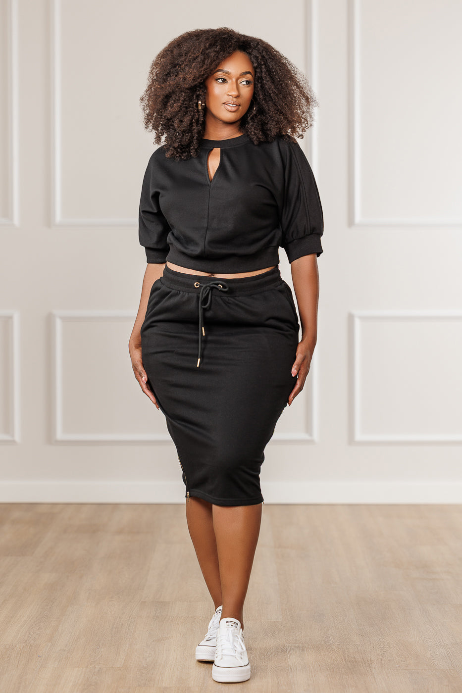Addison French Terry Keyhole Crop Top - Black