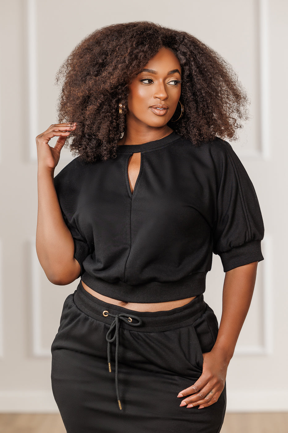 Addison French Terry Keyhole Crop Top - Black
