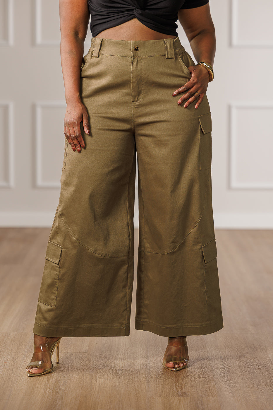 Kalea Wide Cargo Pants - Moss