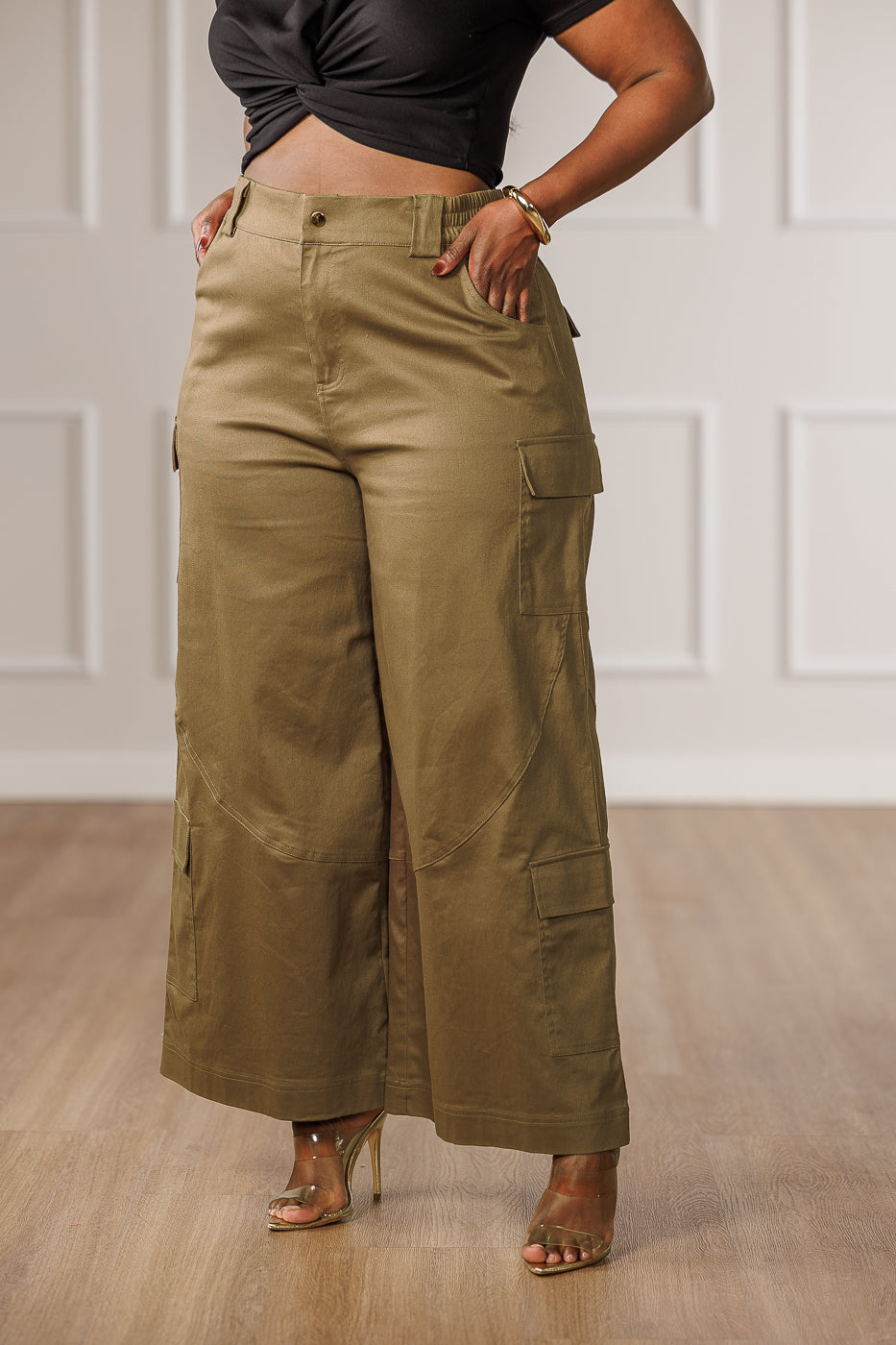 Kalea Wide Cargo Pants - Moss