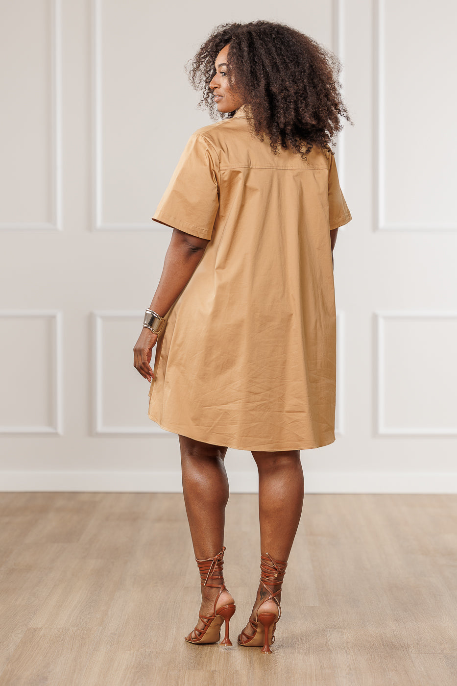 Reva Flared Shirt Dress - Khaki