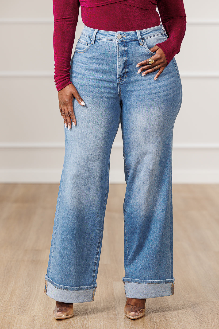 Sadie Wide Cuffed Straight Jeans