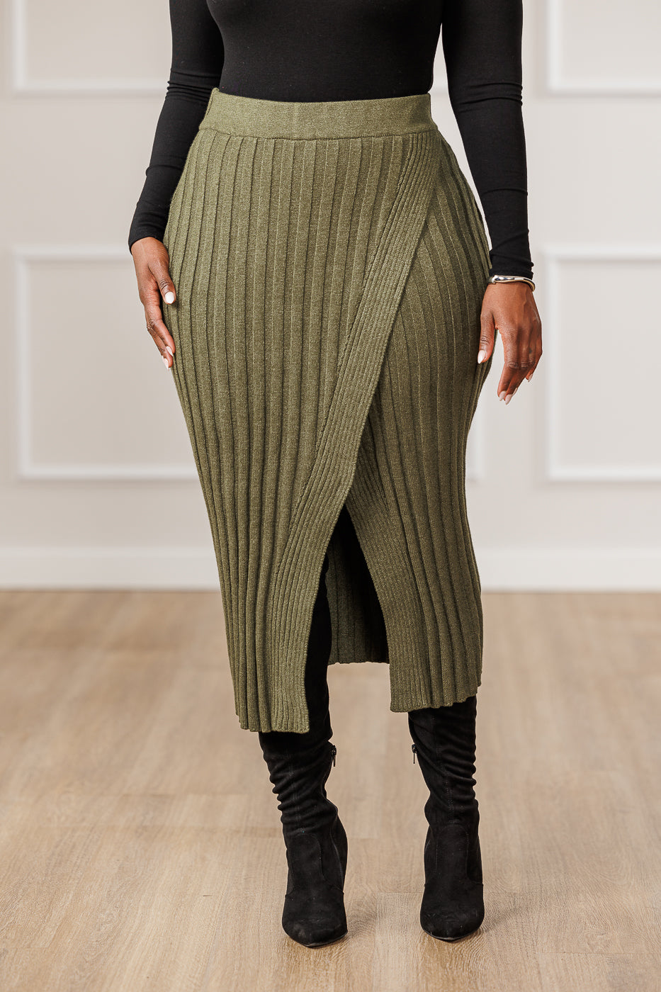 Nicole Sweater Knit Pencil Skirt - Olive