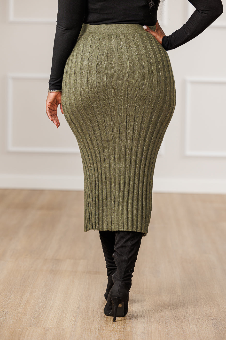 Nicole Sweater Knit Pencil Skirt - Olive