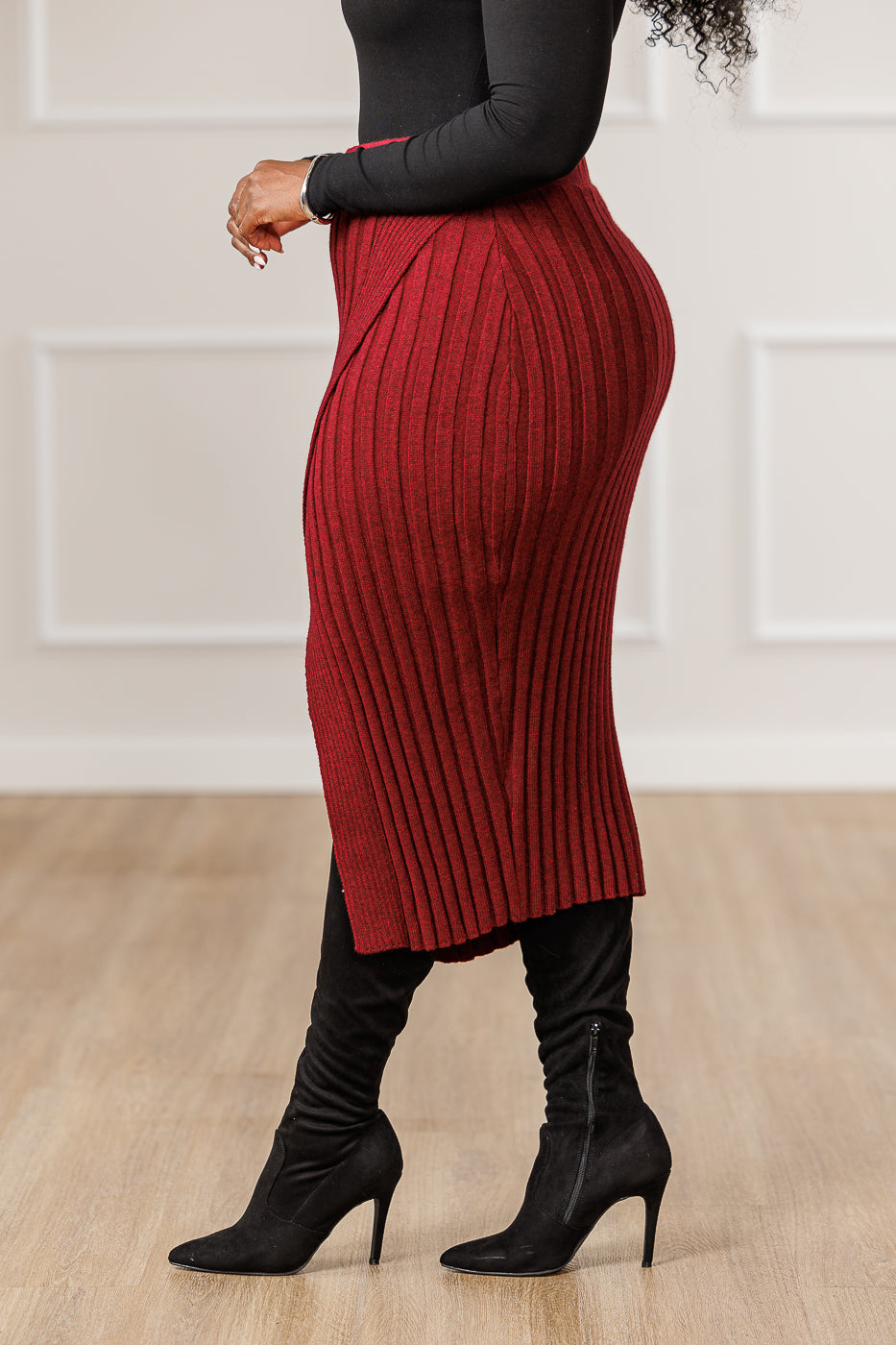 Nicole Sweater Knit Pencil Skirt - Red