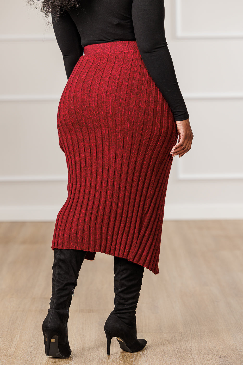 Nicole Sweater Knit Pencil Skirt - Red