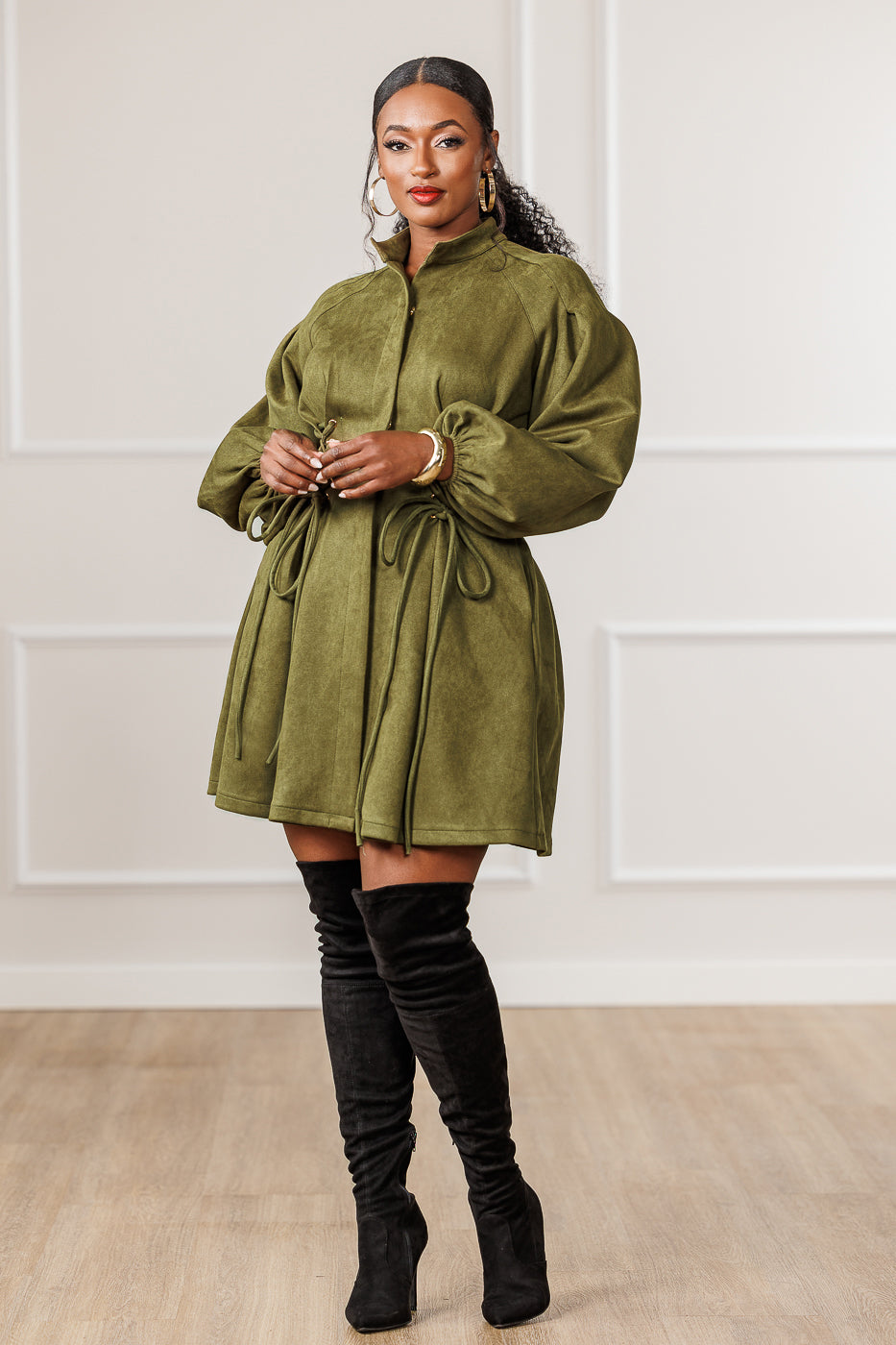 Natalie Lace-Up Mini Dress - Olive