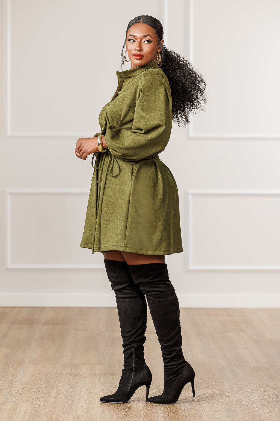 Natalie Lace-Up Mini Dress - Olive