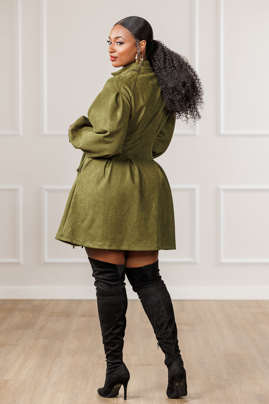 Natalie Lace-Up Mini Dress - Olive