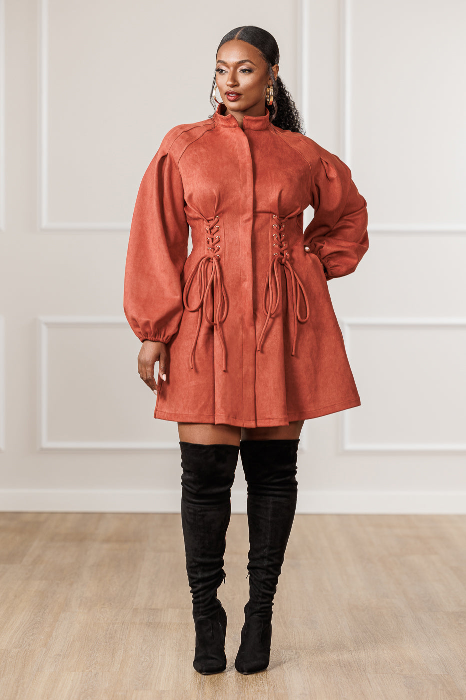 Natalie Lace-Up Mini Dress - Rust